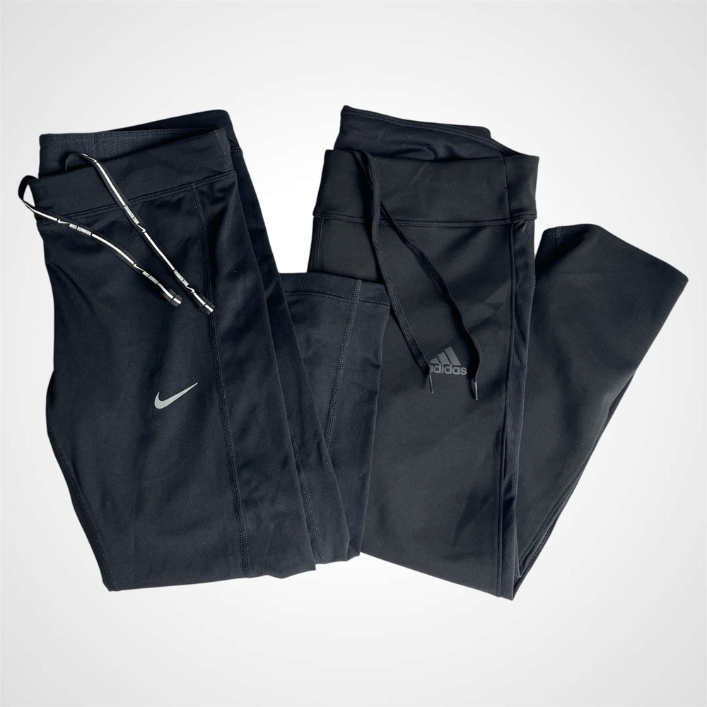Lot of 2 Nike Adidas Women's Black Capri Pants Leggings Drawstring Size Small